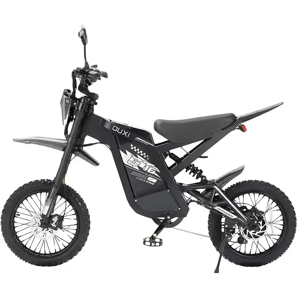 Ouxi GT16 Fatbike in Schwarz, Seitenansicht von der anderen Seite mit hinterer Scheibenbremse und Ständer