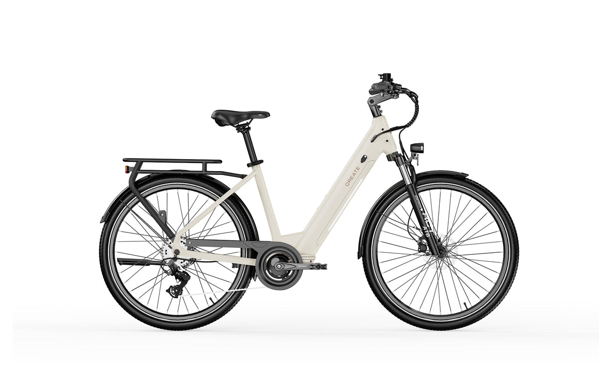 Qreate City Pro e-bike in crème, zijaanzicht