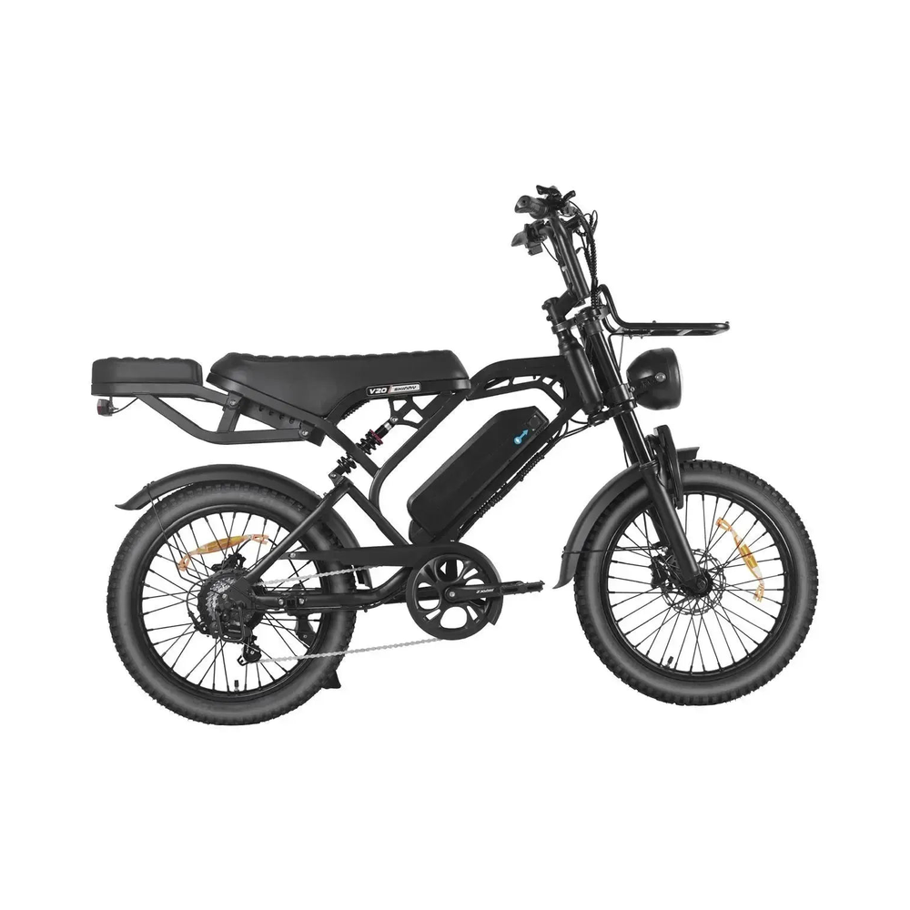 QMWheel V20 Pro Skinny Bike skinny bike in black, side view of the drive side with gears